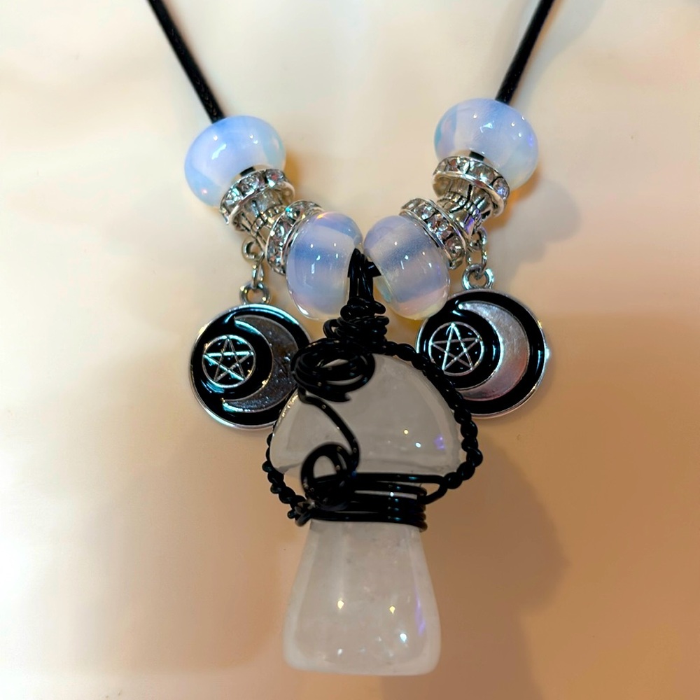Goth Fairy Clear Quartz Mushie Handcrafted Necklace